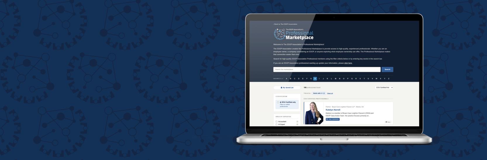Professional Marketplace displayed on a laptop